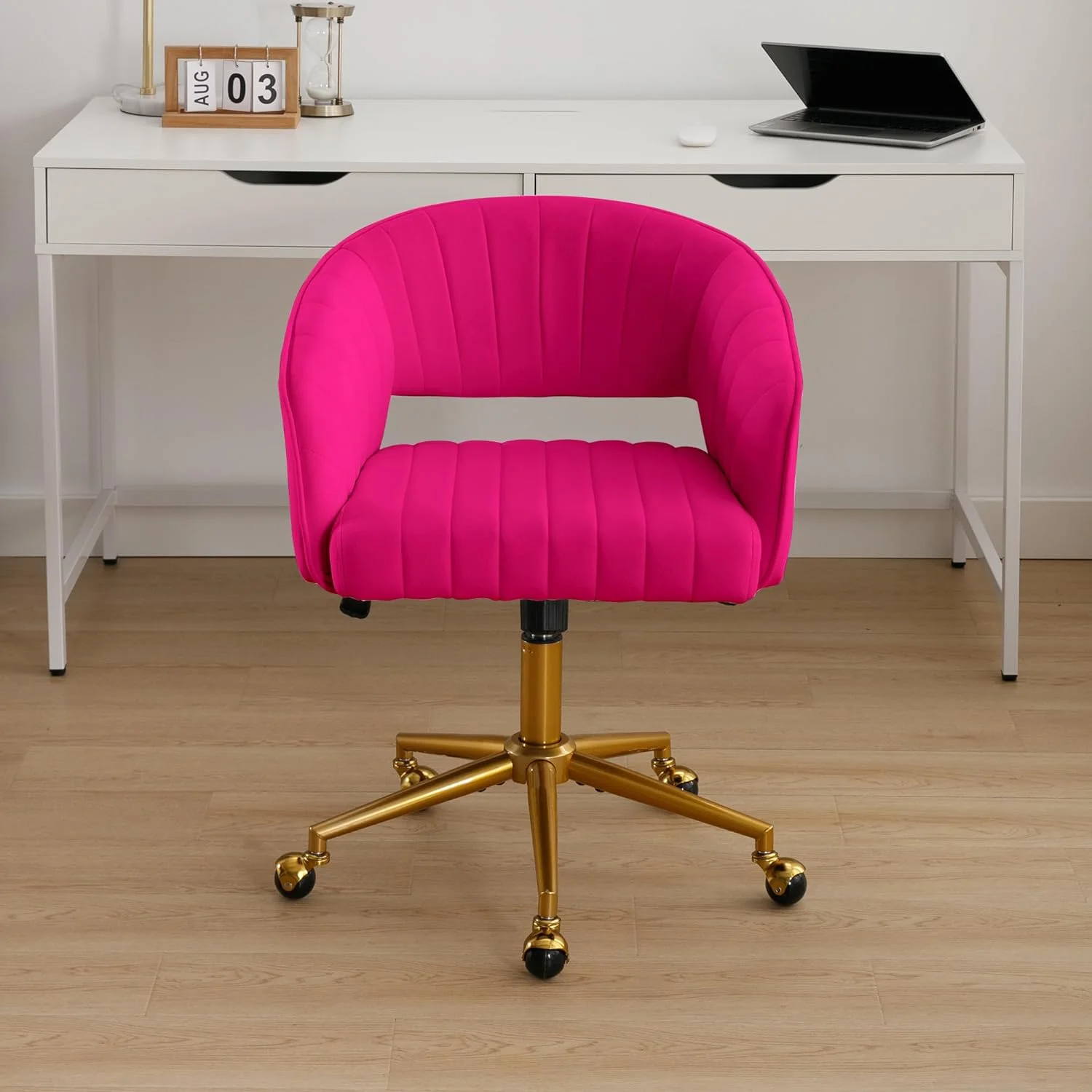 Westice Home Office Desk Chairs, Velvet Task Chair, Height Adjustable Swivel Vanity Chair with Golden Base for Vanity Study, Living Room Computer Room, Beige - Image 41