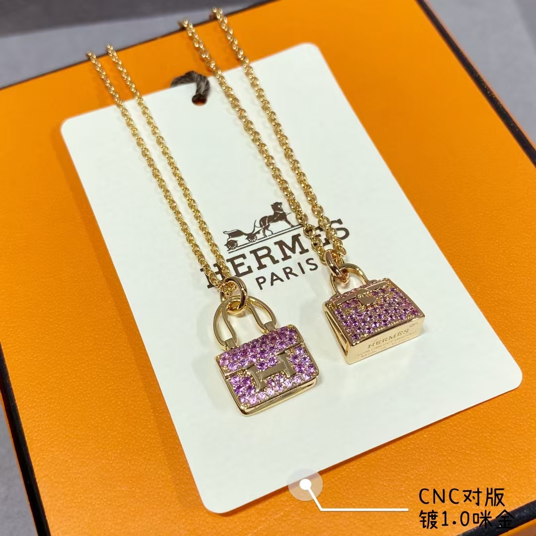 Hermes Diamond Paved Bag Pendant Necklace - Original Replica Club