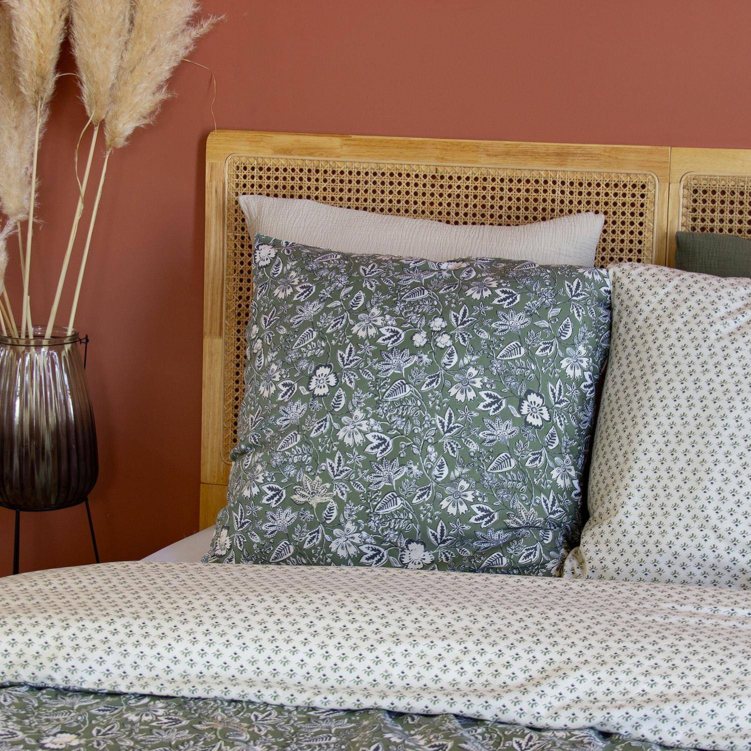 Neyo - Ropa de cama de algodón y lyocell con estampado floral verde, 2 plazas