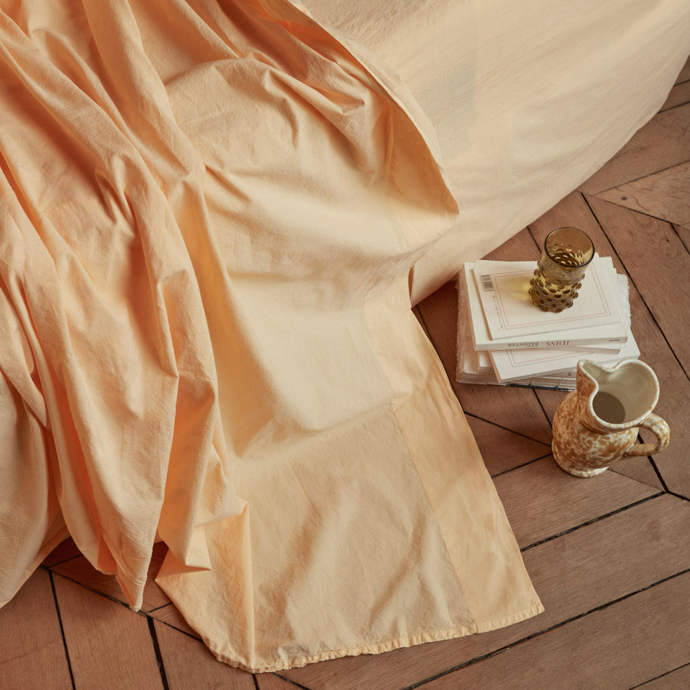 Drap plat en percale de coton - Jaune Orge