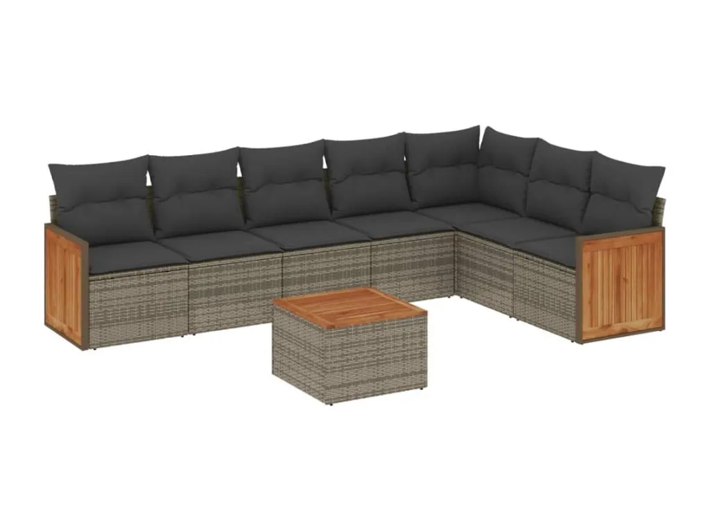 Casabellaes Set de sofás de jardín 8 pzas y cojines ratán sintético gris UCDA96063