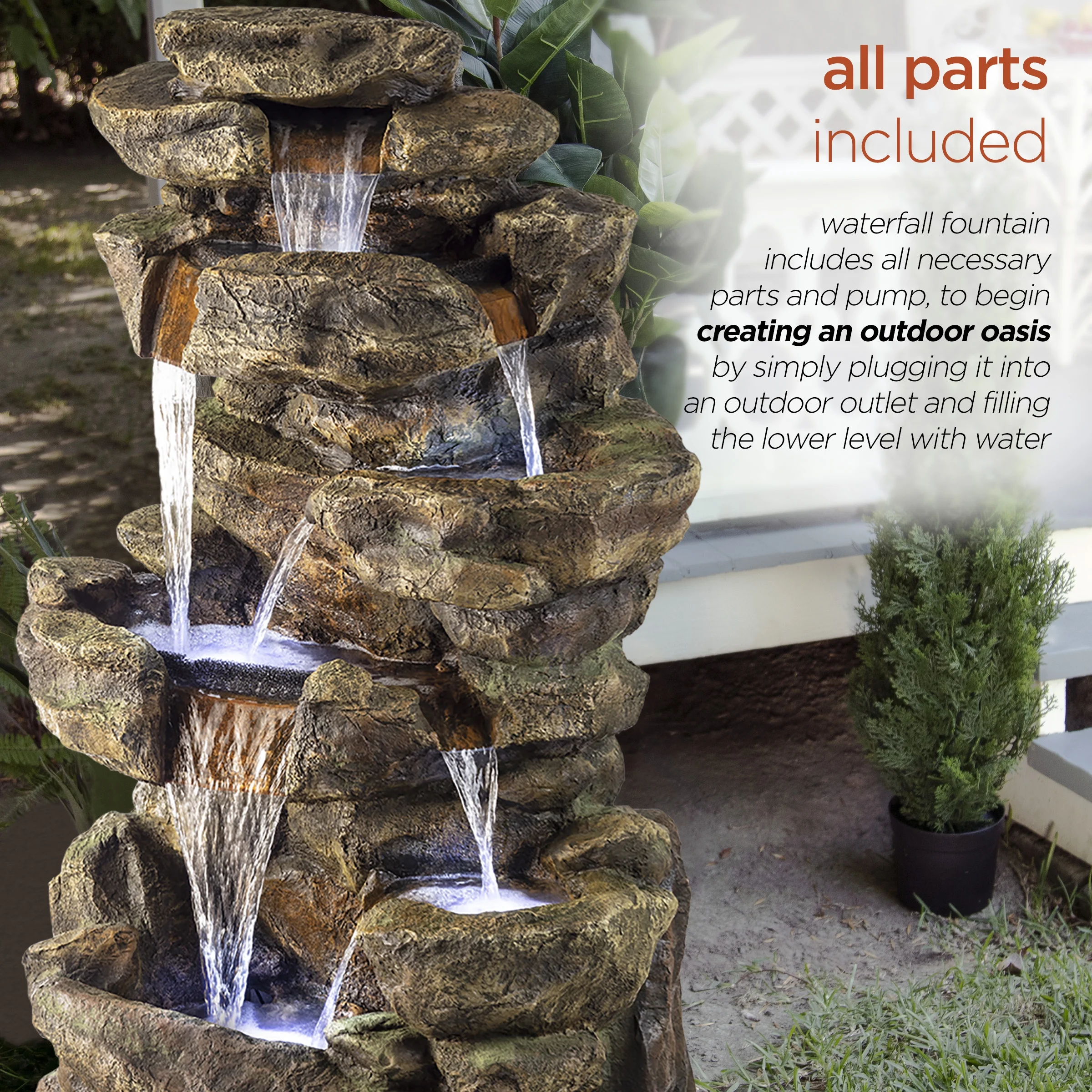 Alpine Corporation 6-Tier Amazonian Water Fountain with LED Lights - Image 3
