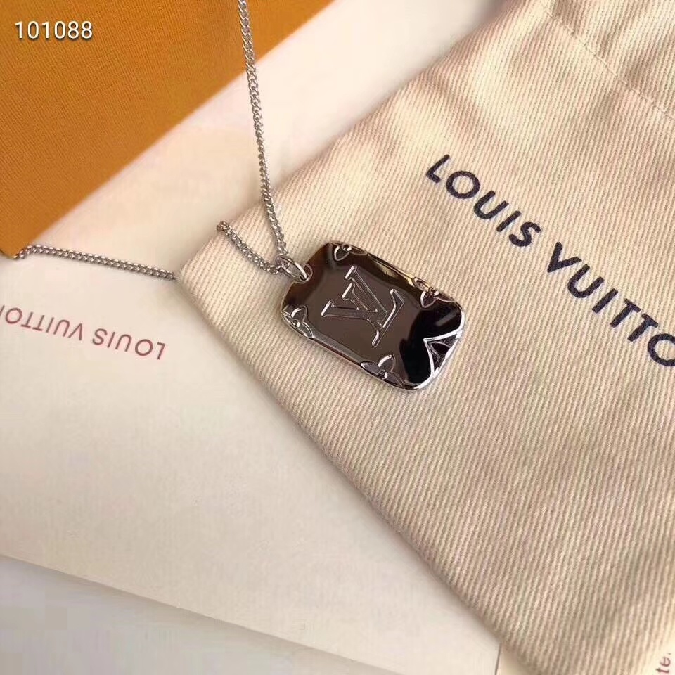 Louis Vuitton Debossed LV Monogram Tag Pendant Necklace - Original Replica Club