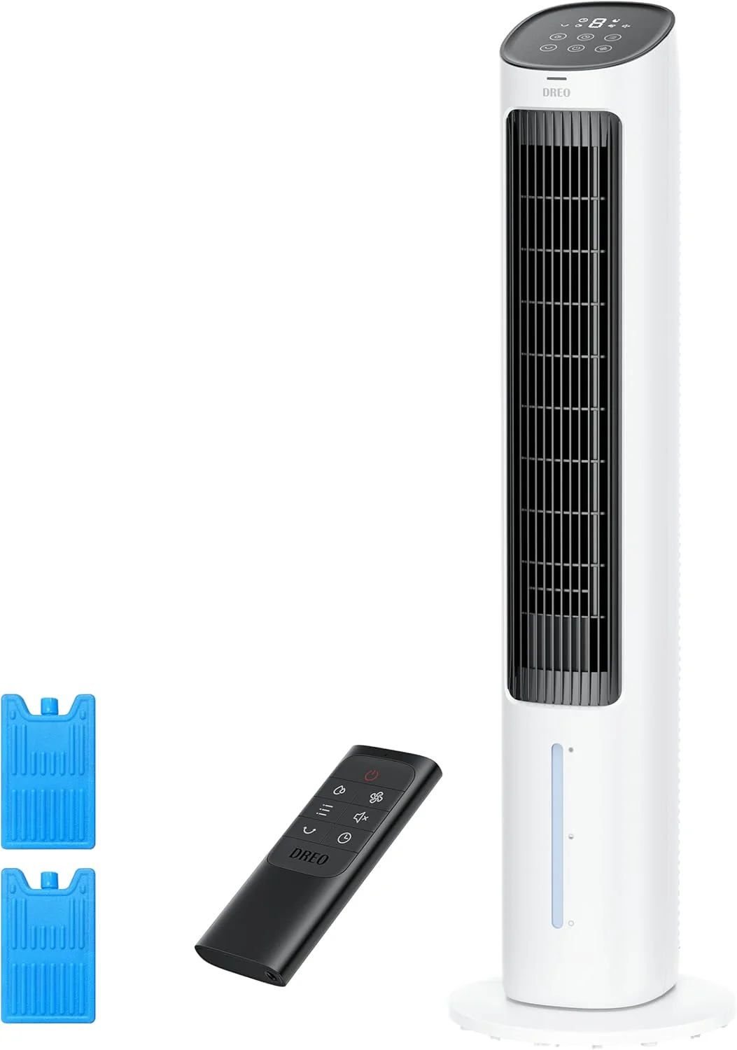 DREO Portable Air Conditioners Fan, 40�?Standing Fans that Blow Cold Air, Portable AC�?0° Oscillating Evaporative Air Cooler，Removable Water Tank, Ice Packs, Remote Control, 4 Speeds, 7H Timer, White