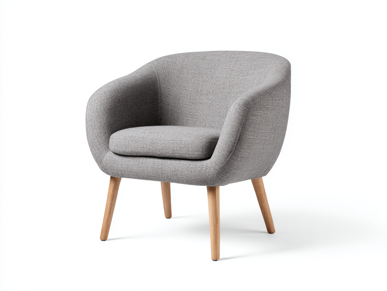 Sillón tapizado en tela gris 78×75×80 cm – patas de madera – estilo escandinavo – con un cojín
