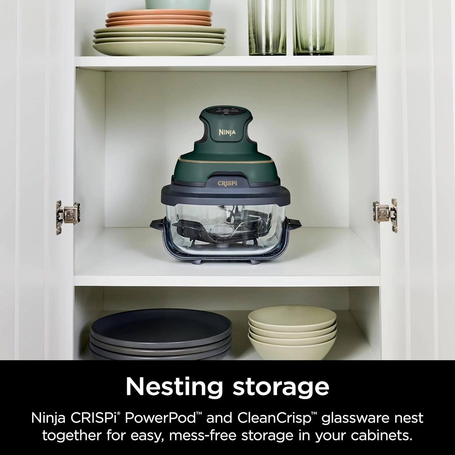 Ninja Crispi 5-in-1 Portable Glass Air Fryer Cooking System FN103BF, British Racing Green with Soft Gold Trim, 1500W, New - Image 16