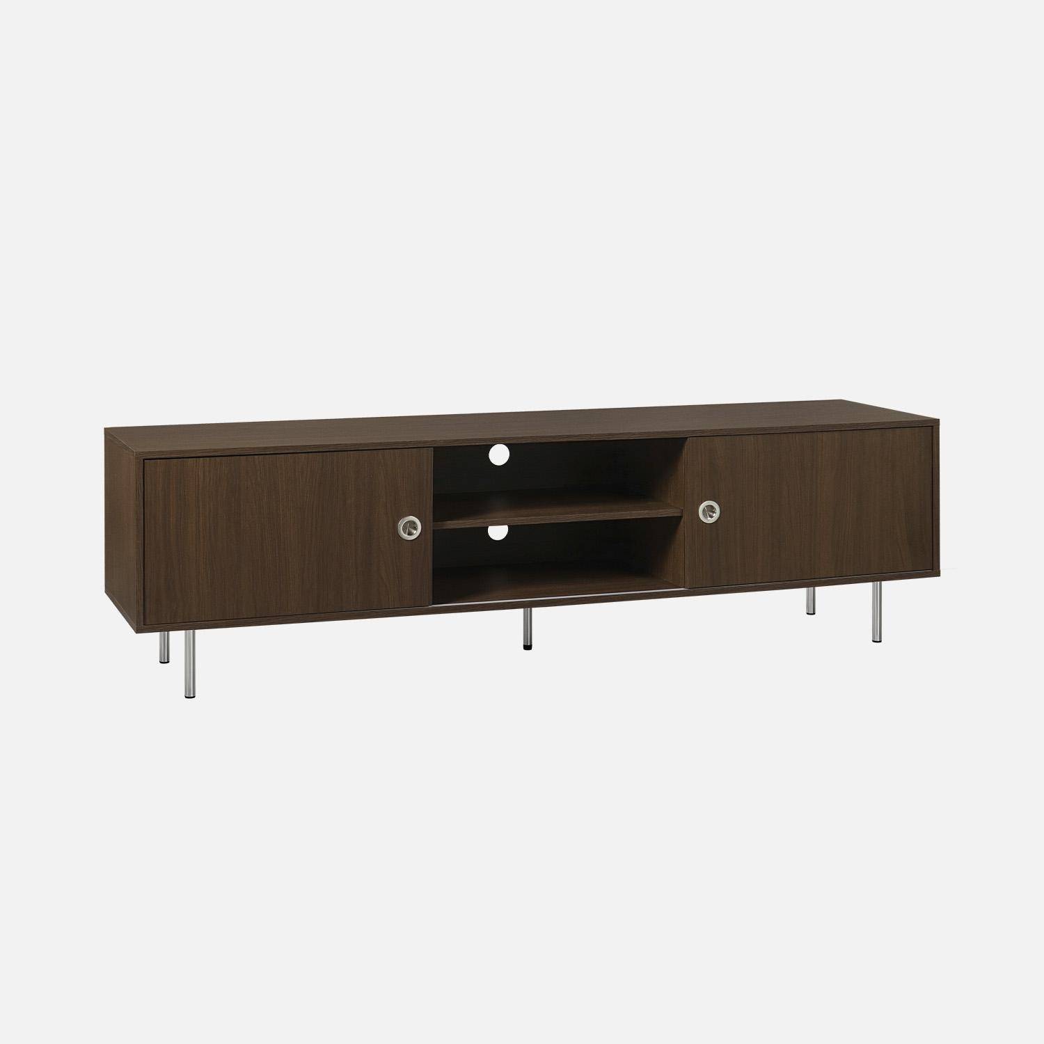 Shelby - Mueble TV vintage con decoración en madera y acero inoxidable, 2 puertas, 180cm