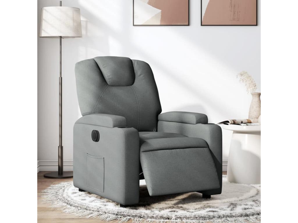 Sillón reclinable eléctrico de tela gris oscuro