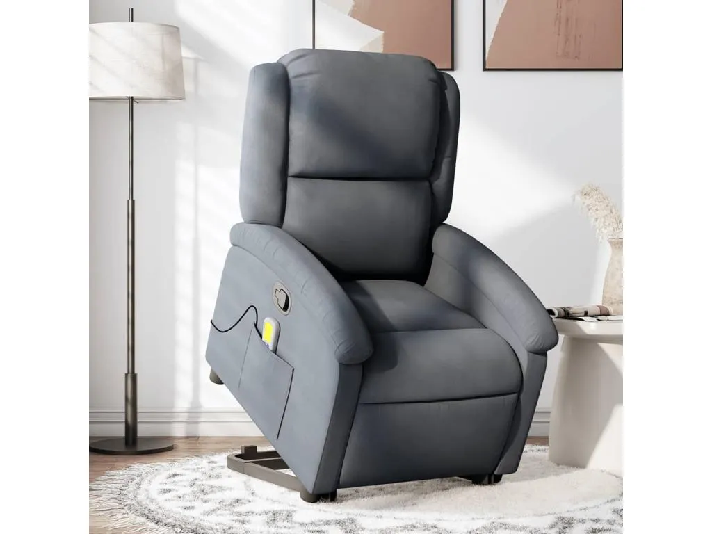 Sillón reclinable de masaje elevable terciopelo gris oscuro