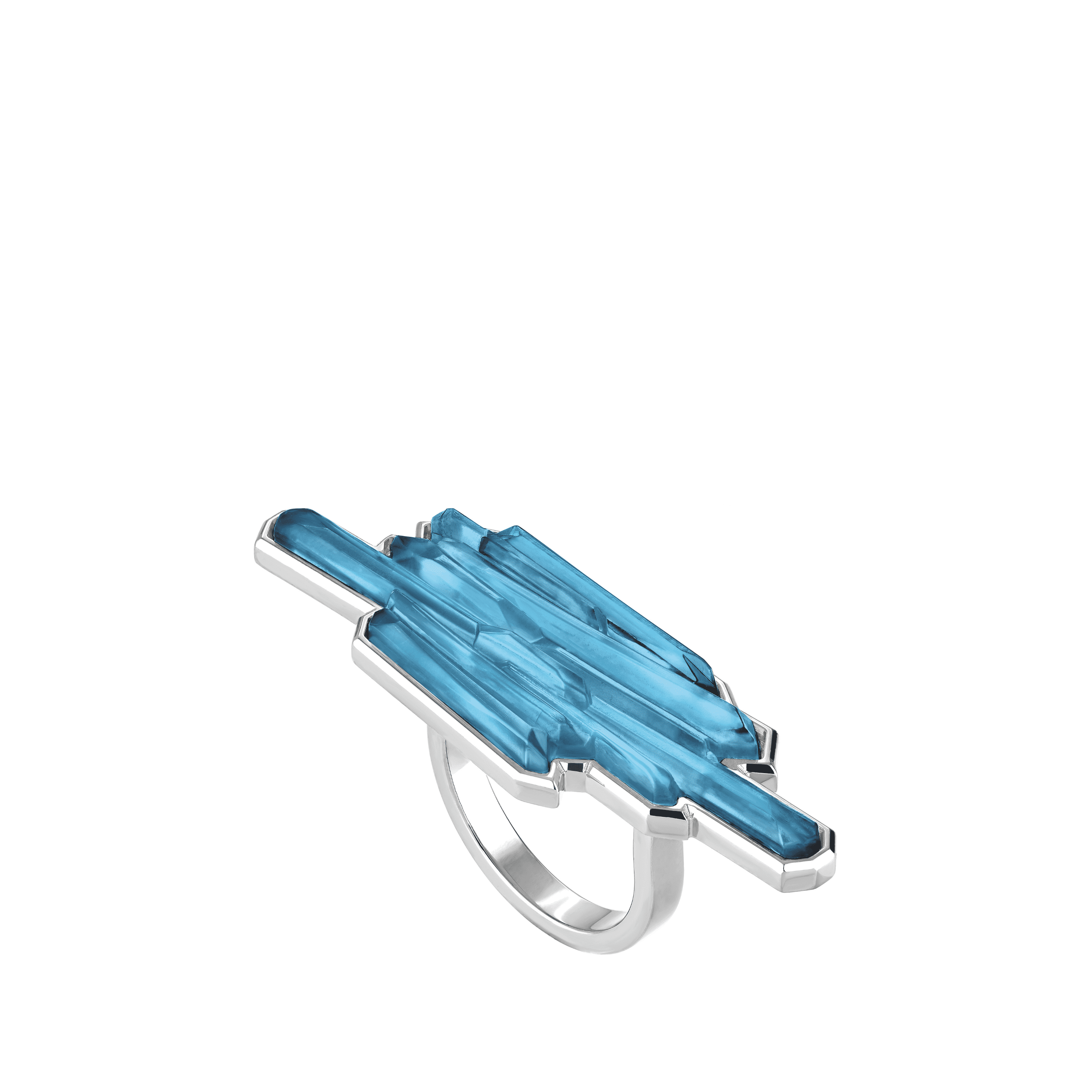 BAGUE DOUBLE TERRAMINERAL - CRISTAL BLEU PERSÉPOLIS, ARGENT