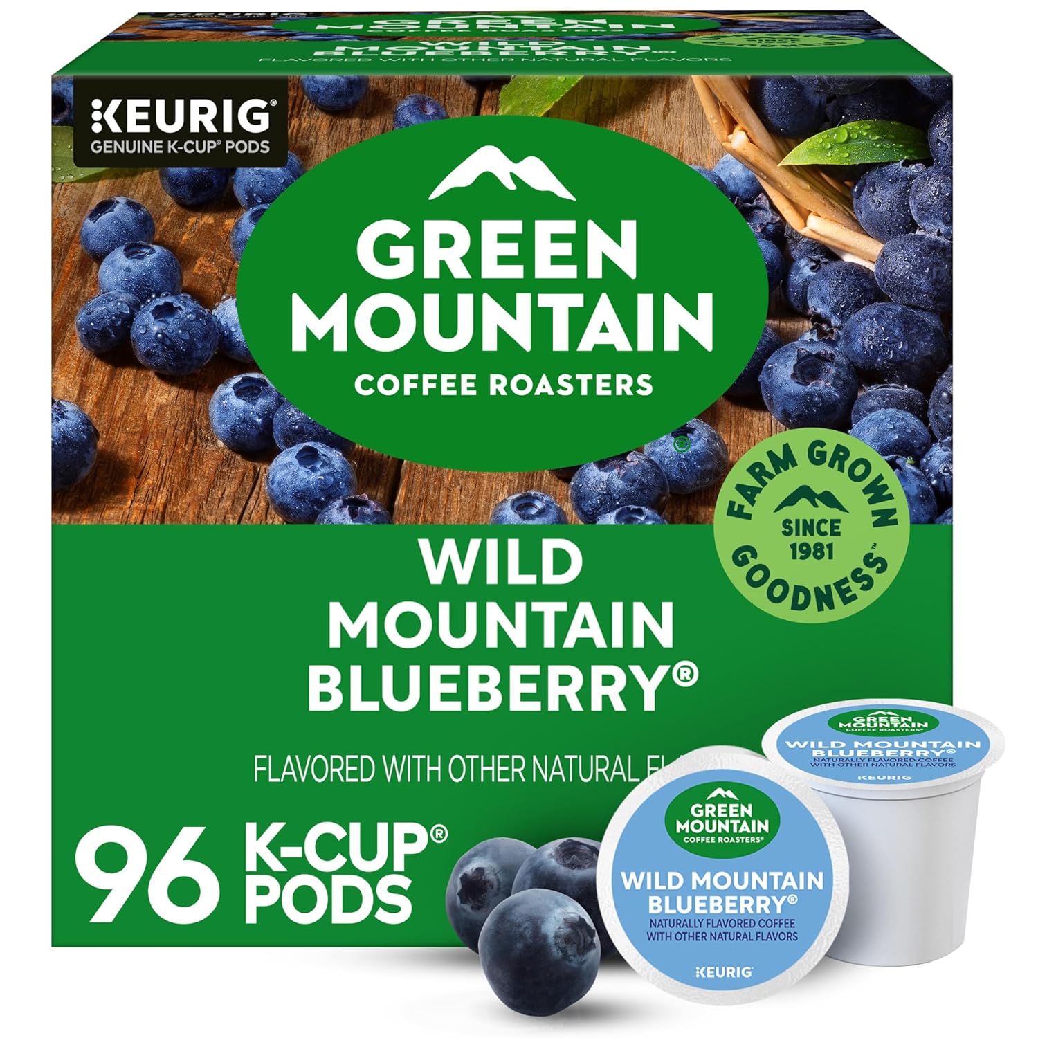 Green Mountain Coffee Roasters Wild Mountain Blueberry Keurig Single-Serve K-Cup pods. Light Roast Coffee. 96 Count