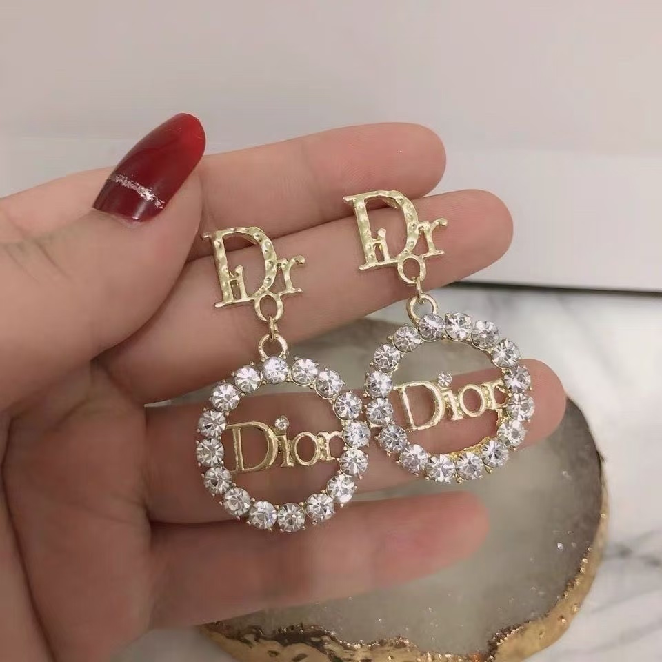 Dior Diamond Paved Round CD Earrings - Original Replica Club
