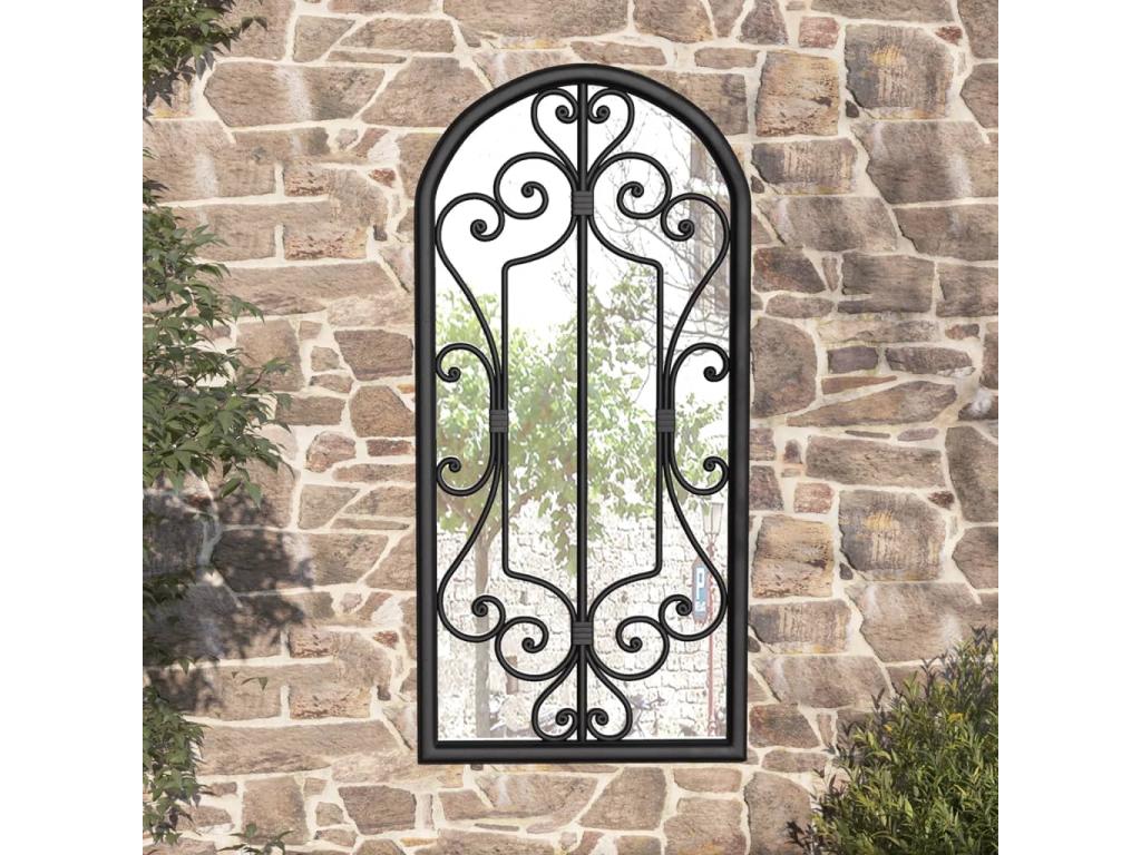 Espejo de jardín hierro negro para uso exterior 100x45 cm