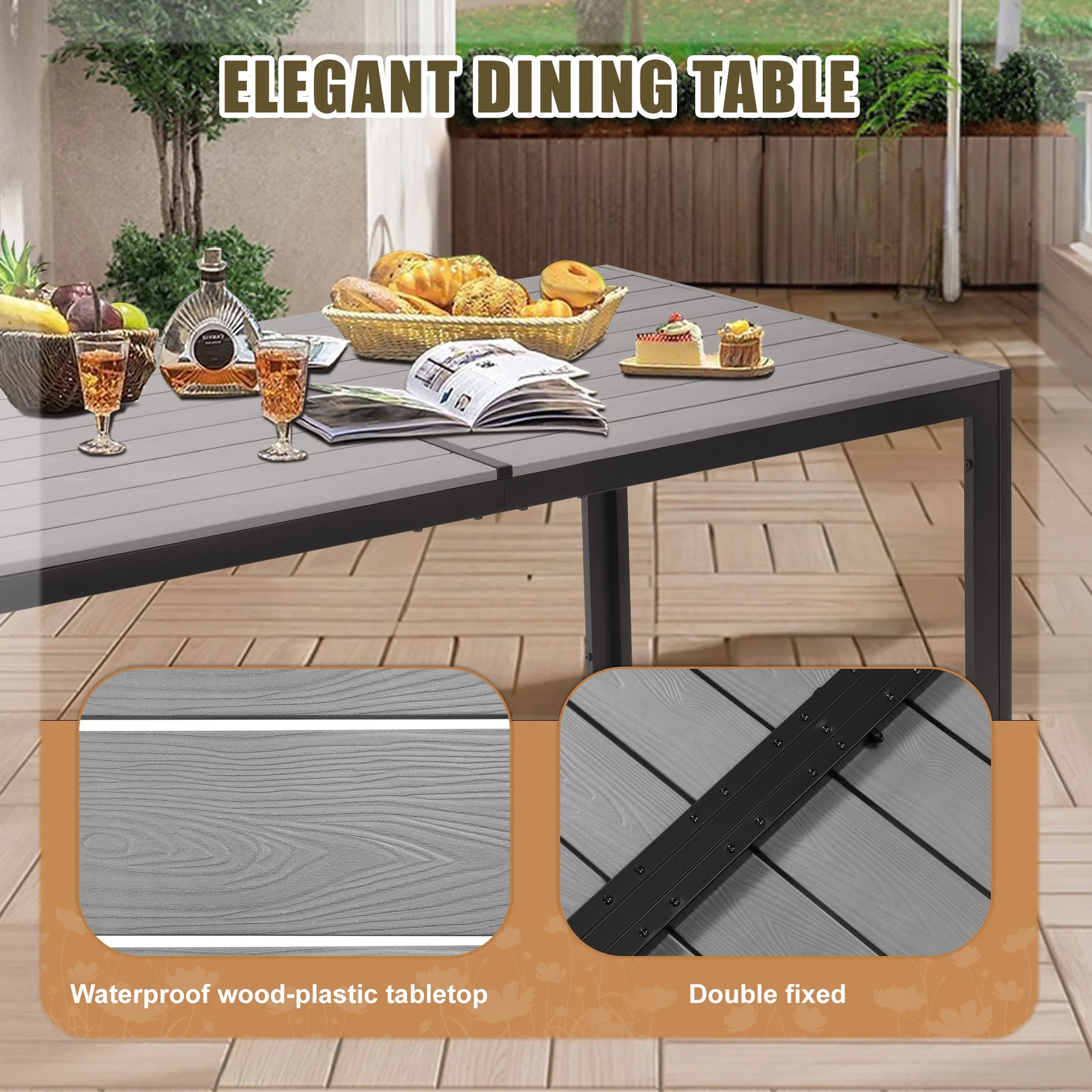 7 Piece Outdoor Dining Set, Patio Dining Table Set for 6 Persons, Garden Patio Textilene Dining Furniture Set with Plastic-Wood Tabletop, Dining Table Chairs Conversation Set for Deck Patio - Image 32
