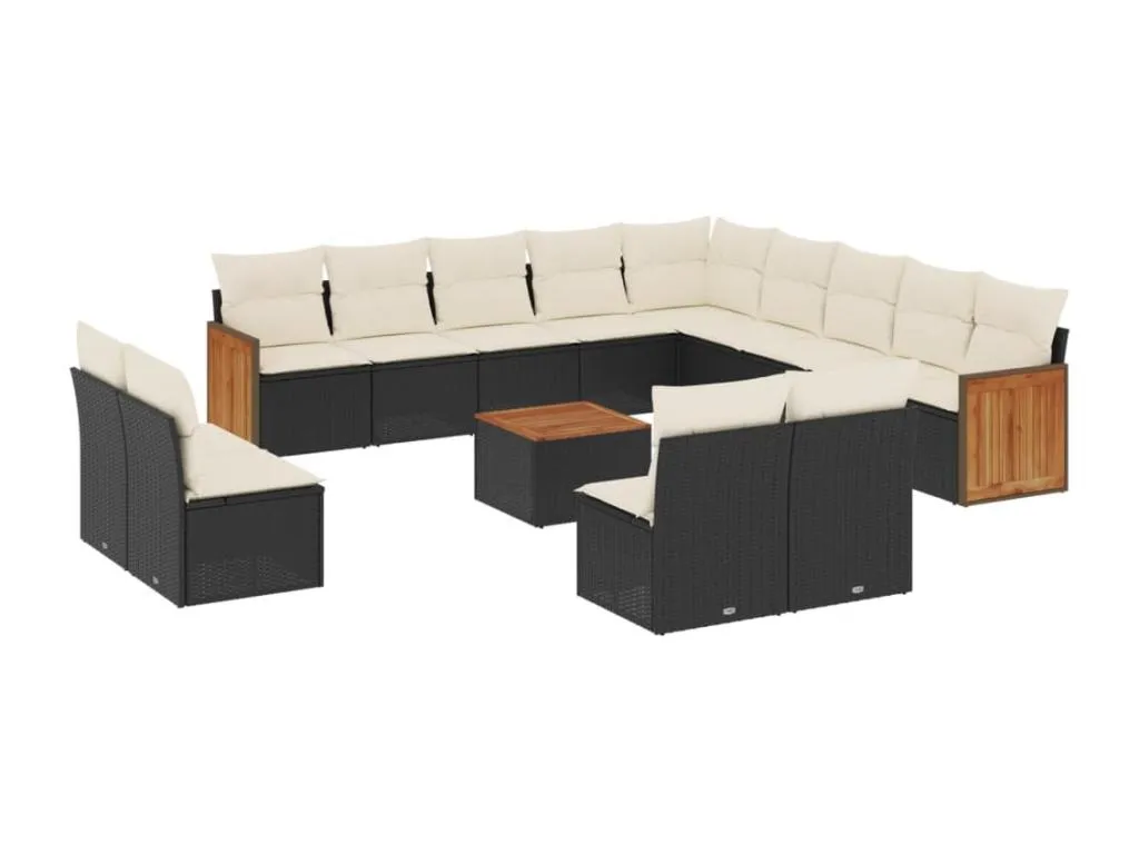 Set sofás de jardín 14 pzas con cojines ratán sintético negro 37143wihv