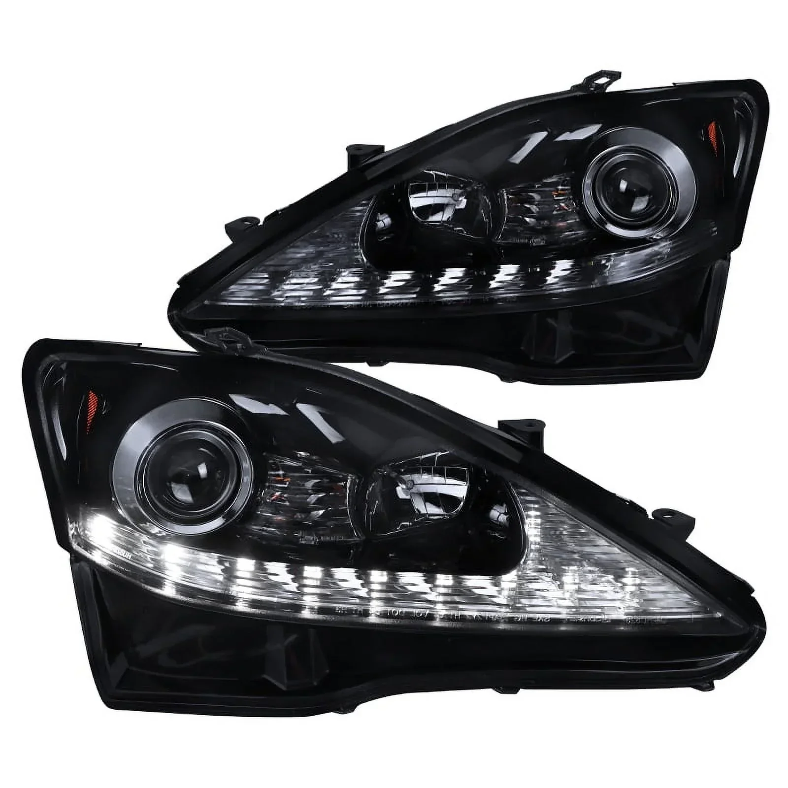 Spec-D Tuning Glossy Black Smoke Projector Headlights Sequential LED For 2006-2009 IS250 - Left + Right Pair