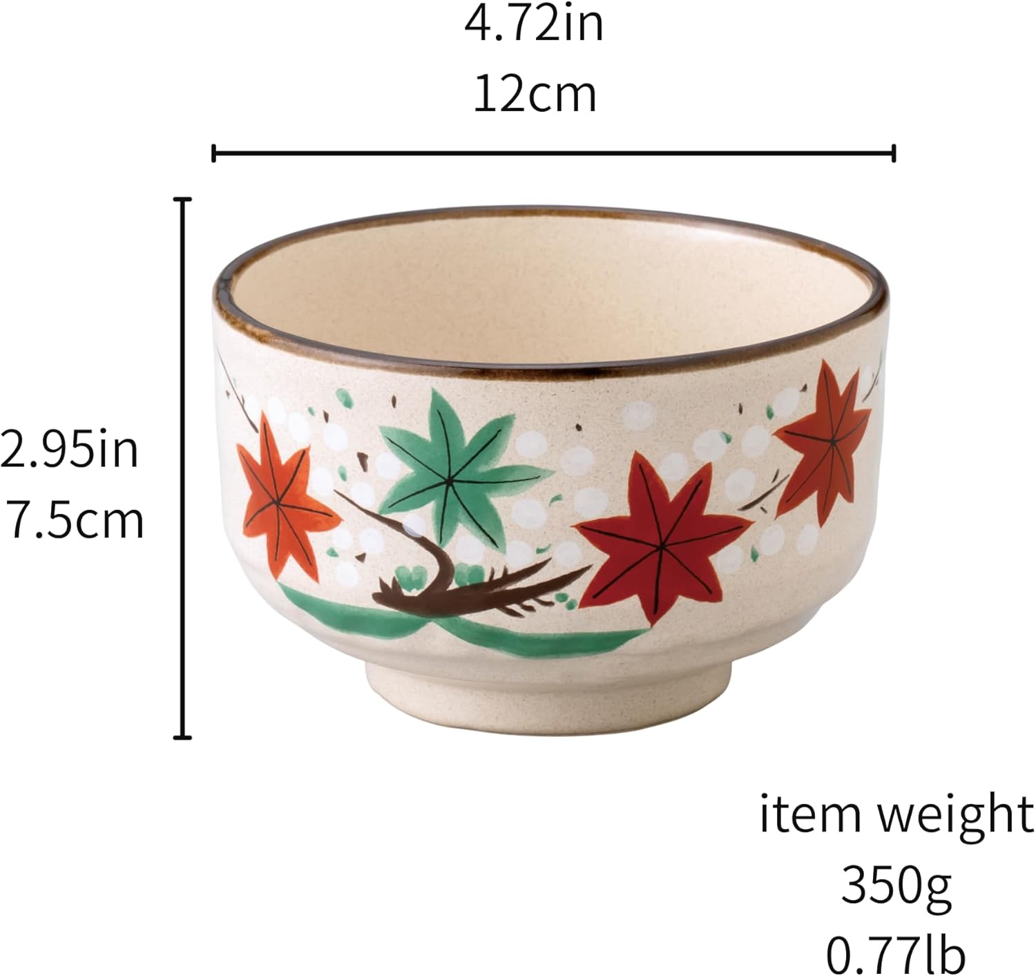 Ceramic Matcha Tea Bowl Authentic Japanese Tea Ceremony Pottery, Mino Ware Made in Japan, Momiji Leaf