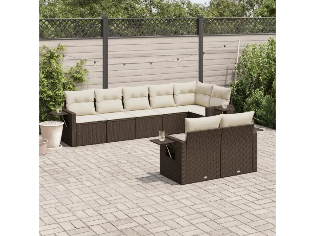 Set sofás de jardín 8 piezas y cojines ratán sintético marrón