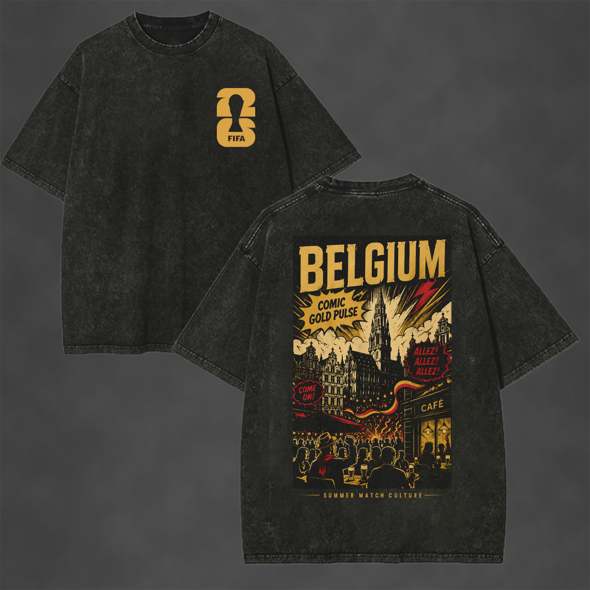Belgium Retro Comic Printed Unisex Washed T-Shirt