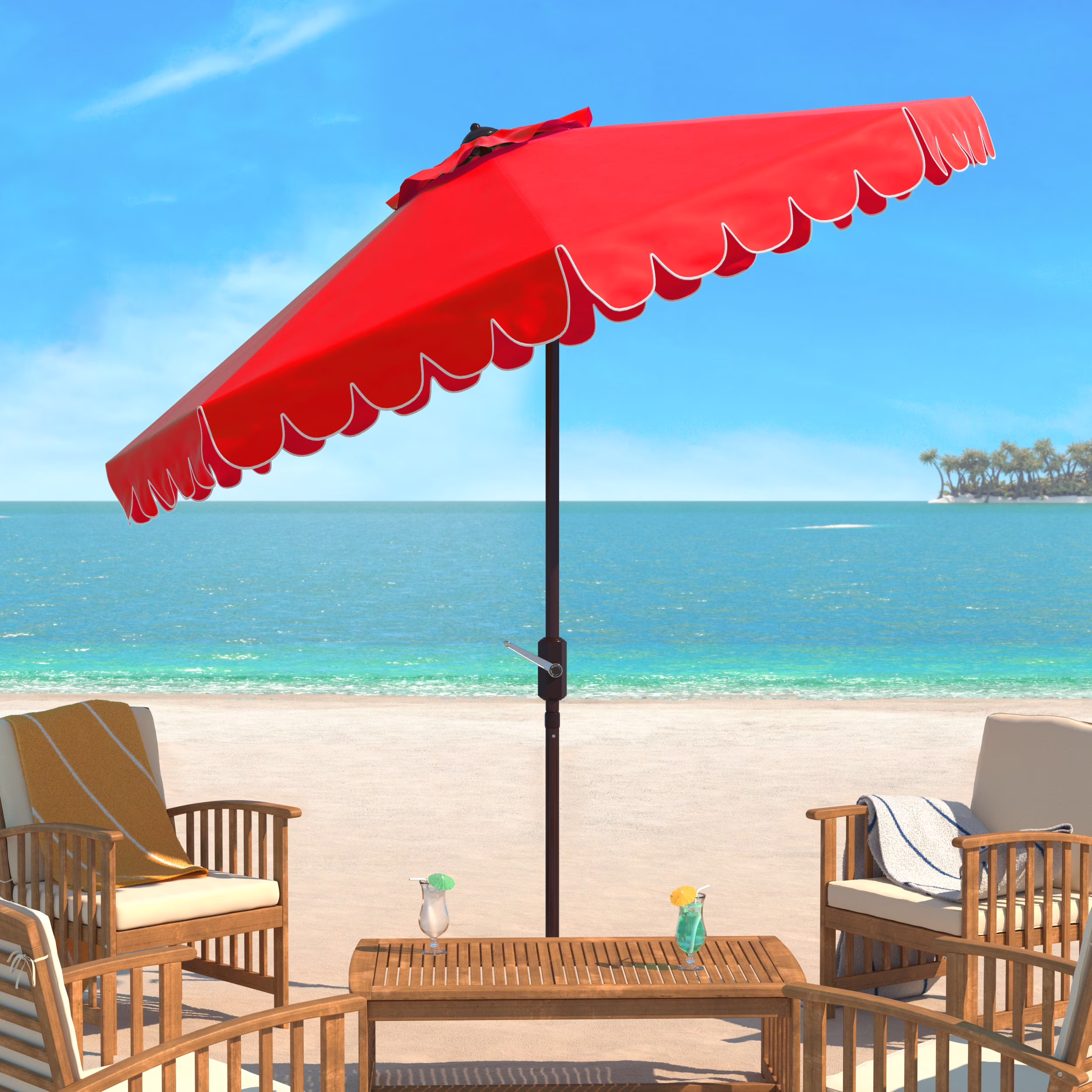Safavieh Venice 9' Market Crank Tilt Patio Umbrella, Navy/White