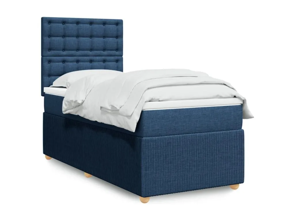 Cama box spring con colchón tela azul 90x190 cm lqo3522222