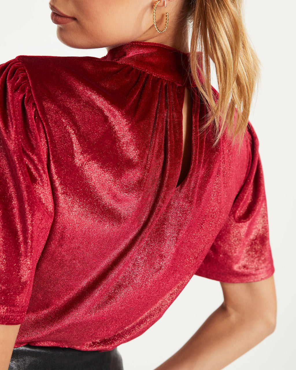 Holly Jolly Velvet Flutter Sleeve Top - Red - Se7enfashion
