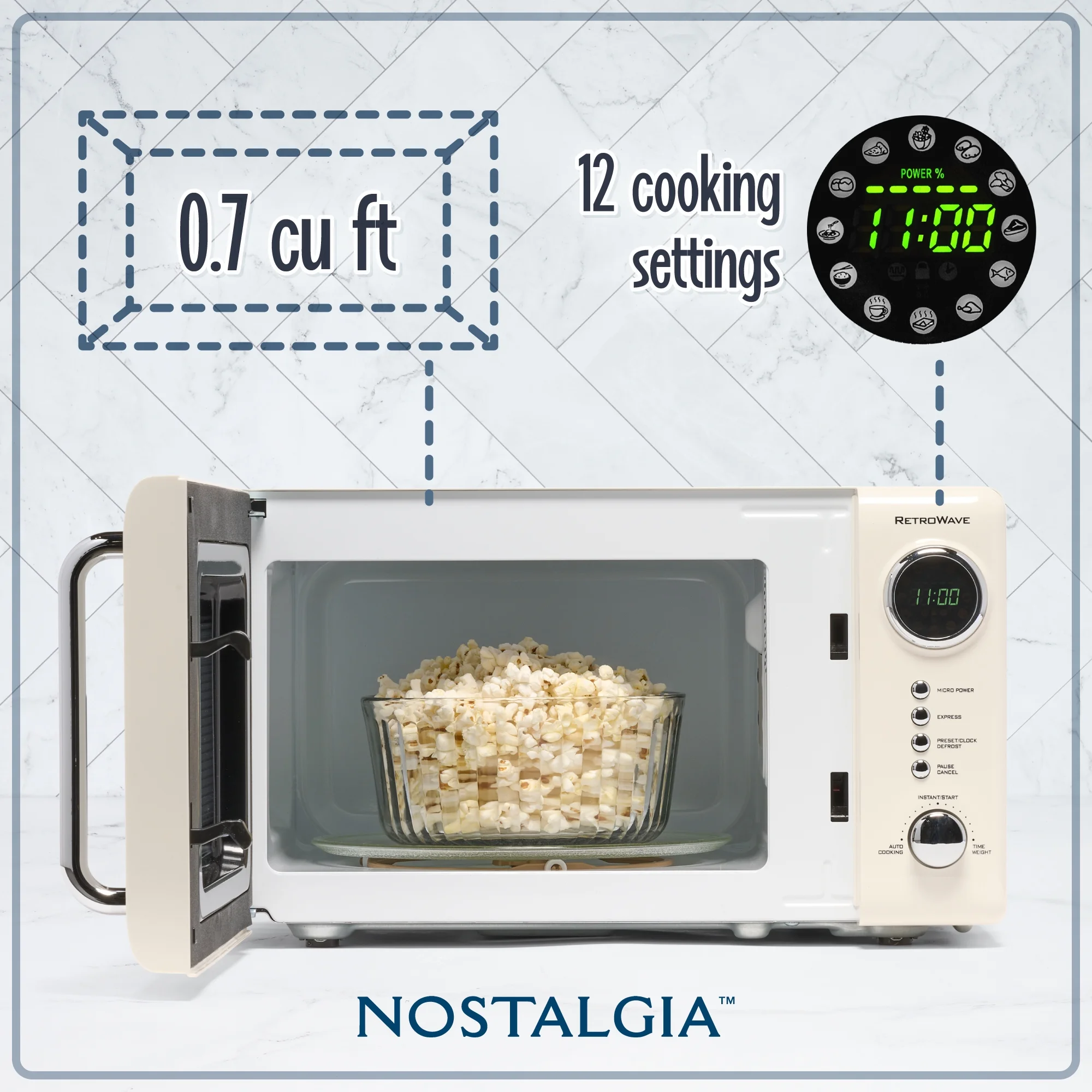 Nostalgia Retro Compact Countertop Microwave Oven - 0.7 Cu. Ft. - 700-Watts with LED Digital Display - Child Lock - Easy Clean Interior - Orange - Image 45