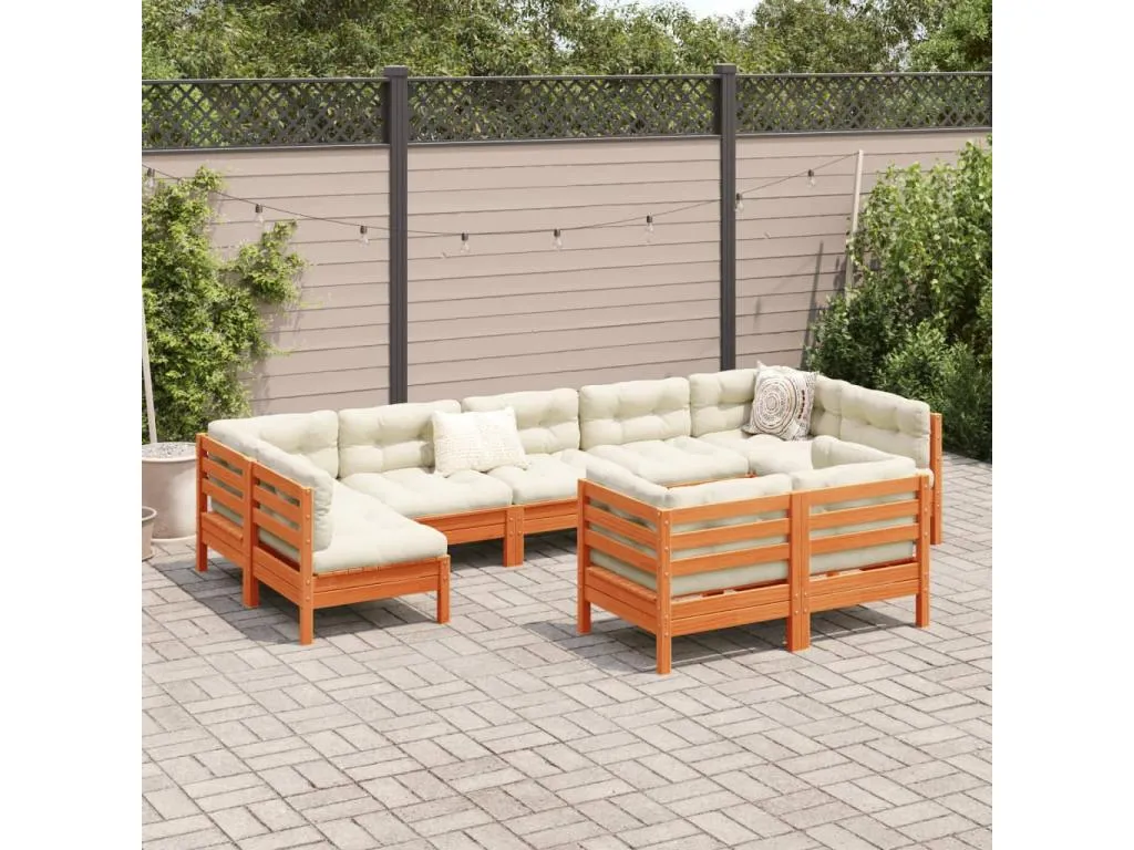 Vivircalido Set de sofás jardín 9 pzas con cojines Vivircalido marrón cera vyzd29064