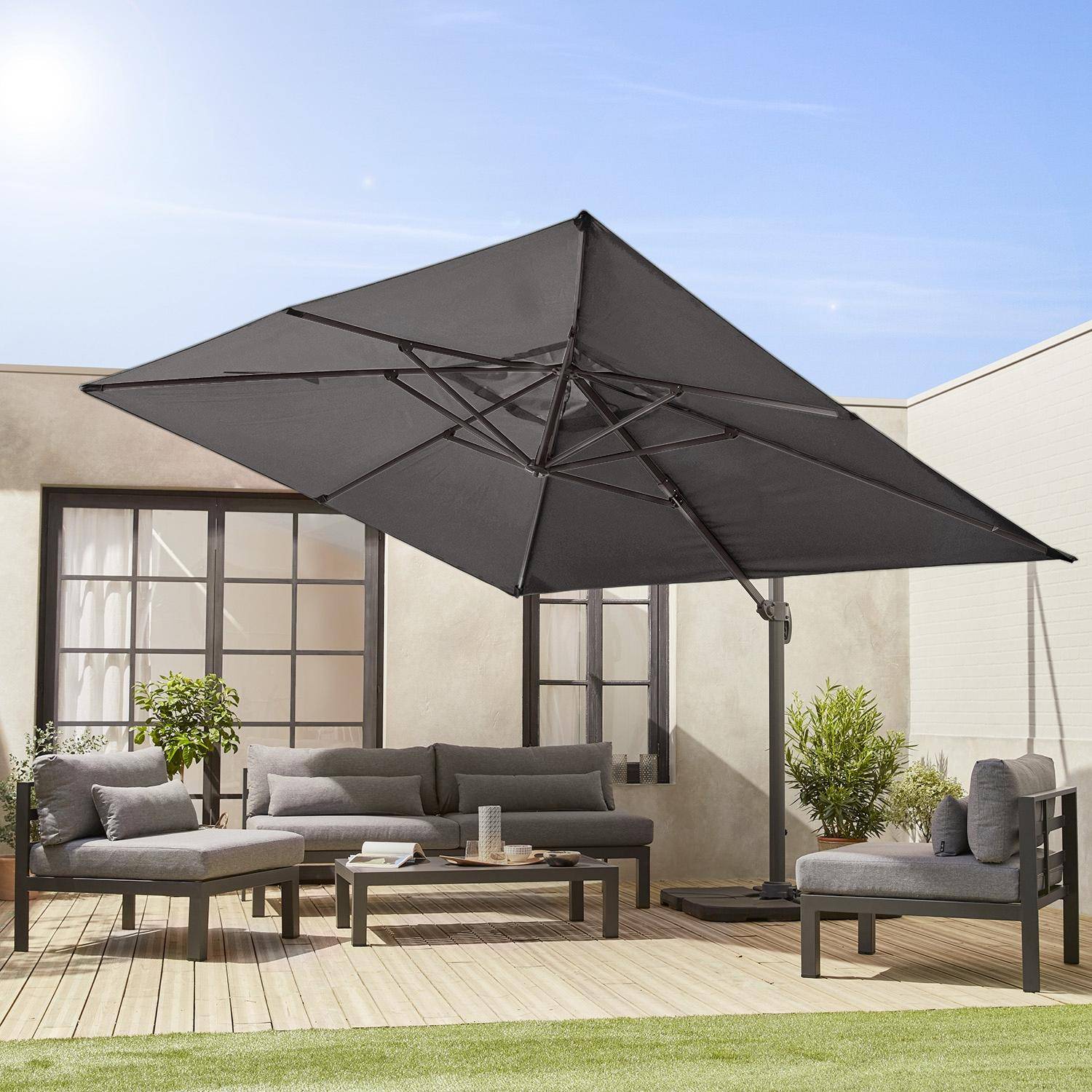 Wimereux + losas 50x50cm - Parasol rectangular excéntrico, 3x4m + placas de lastre 50x50cm