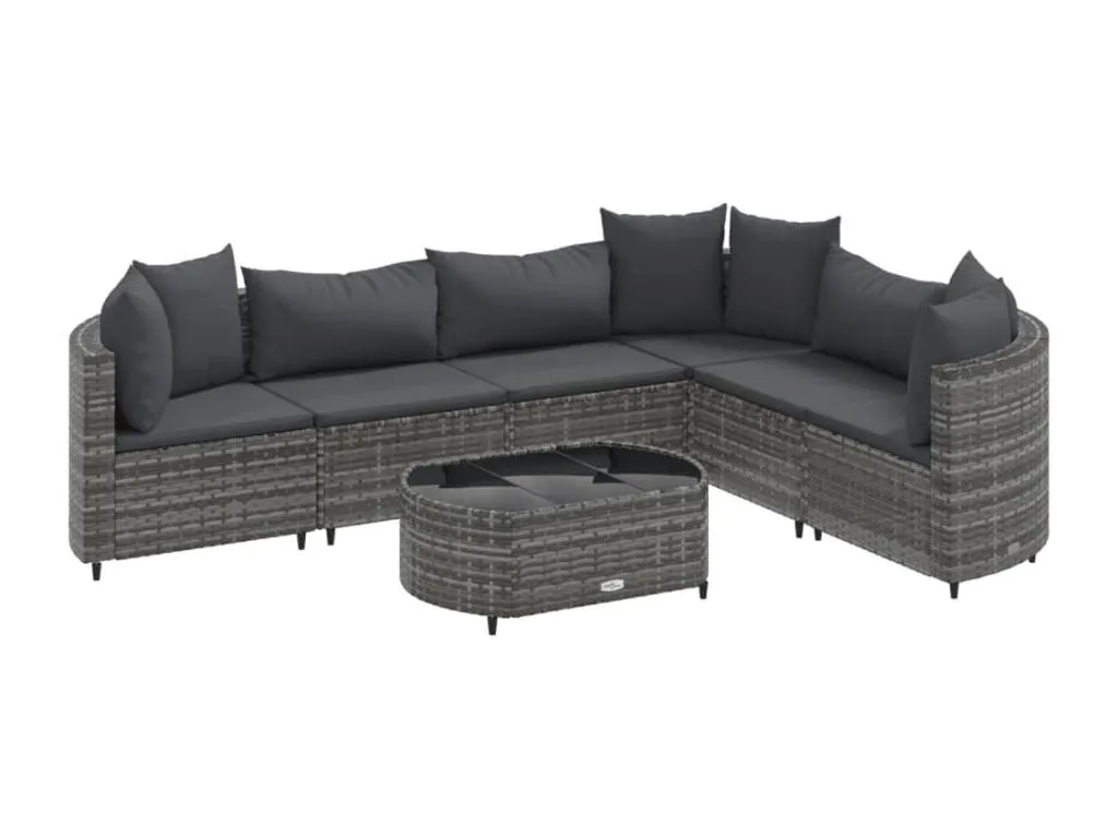 Set de sofás de jardín 7 pzas con cojines ratán sintético gris