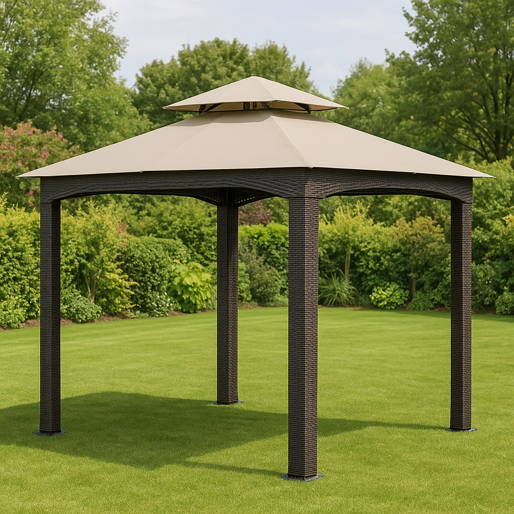 Pabellón de Jardín Gazebo Beige Techo de Tela y Estructura de Acero para Exteriores 300x300x250cm