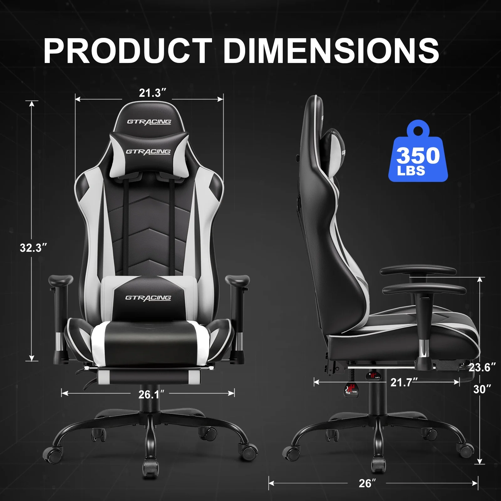GTRACING Gaming Chair, Ergonomic Office Desk Chair with Lumbar Support, PU Leather, Footrest & Adjustable Headrest, Red - Image 41