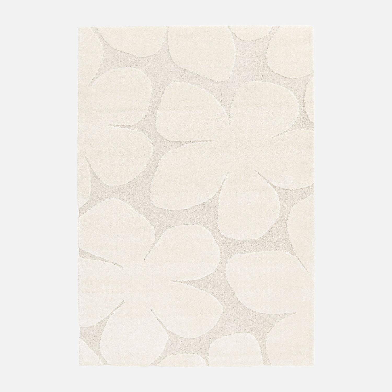 Betty - Alfombra interior shaggy diseño floral beige