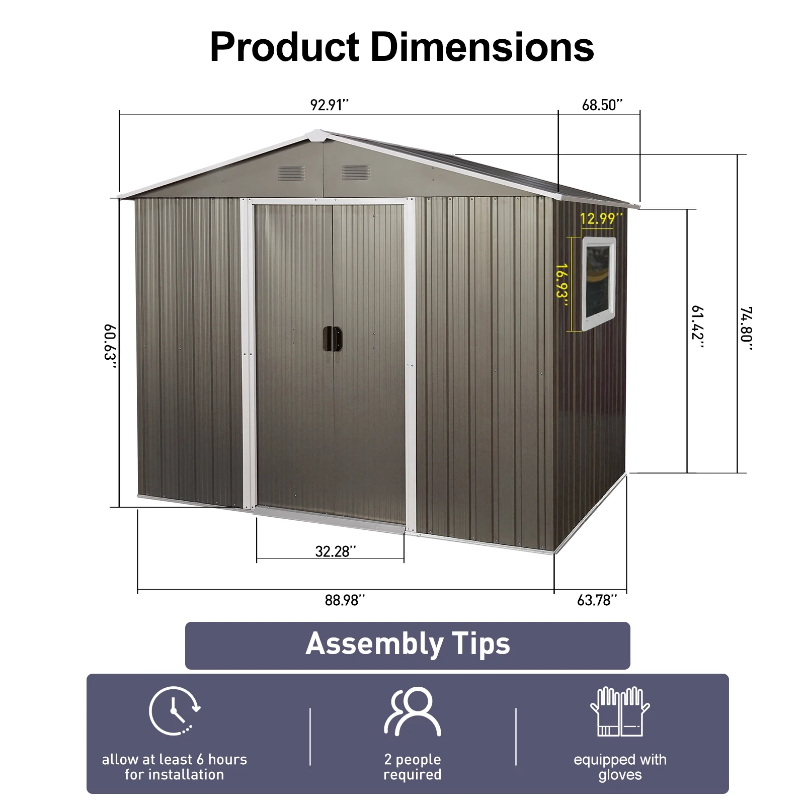 8ft x 6ft Outdoor Metal Storage Shed with Window Grey DIY assembly with pre-cut - Image 5