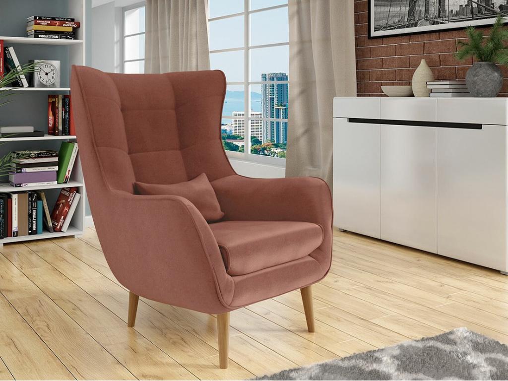 Sillón Luzssnh 204 - Rosa - 106x80x95cm - Tapiz - Patas Madera