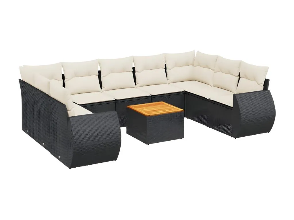 Set de sofás de jardín 10 pzas cojines ratán sintético negro 94667RLZT