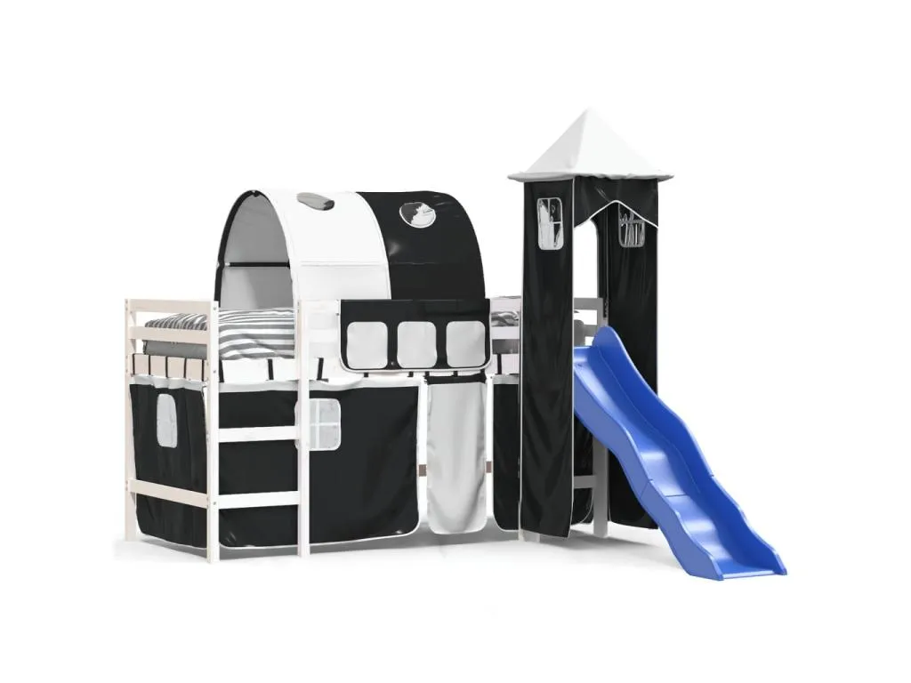 Cama altillo infantil con torre blanca/negra 90x190 cm pino macizo sgl2252553