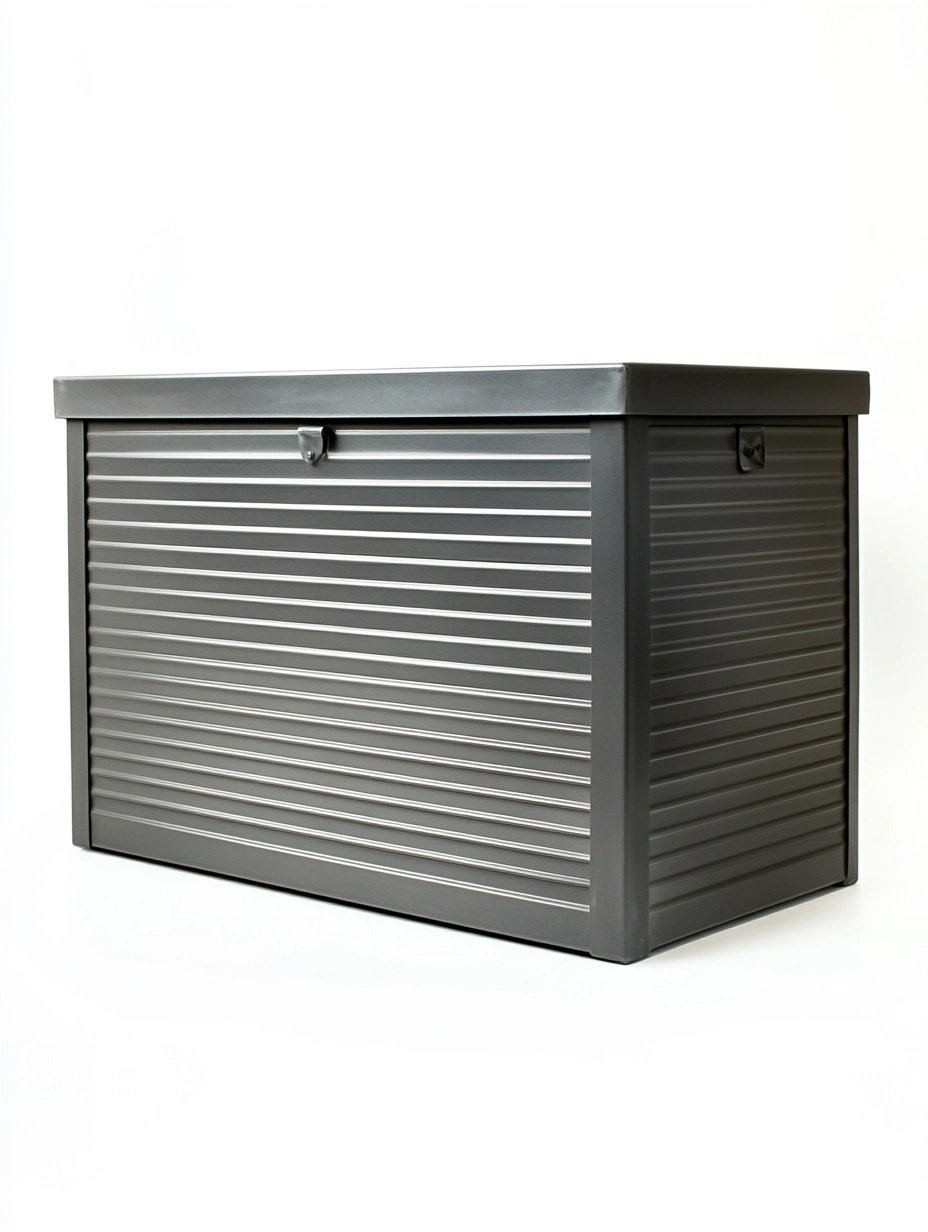 Baúl almacenamiento exterior gris acero galvanizado jardín terraza 174x73x72 cm