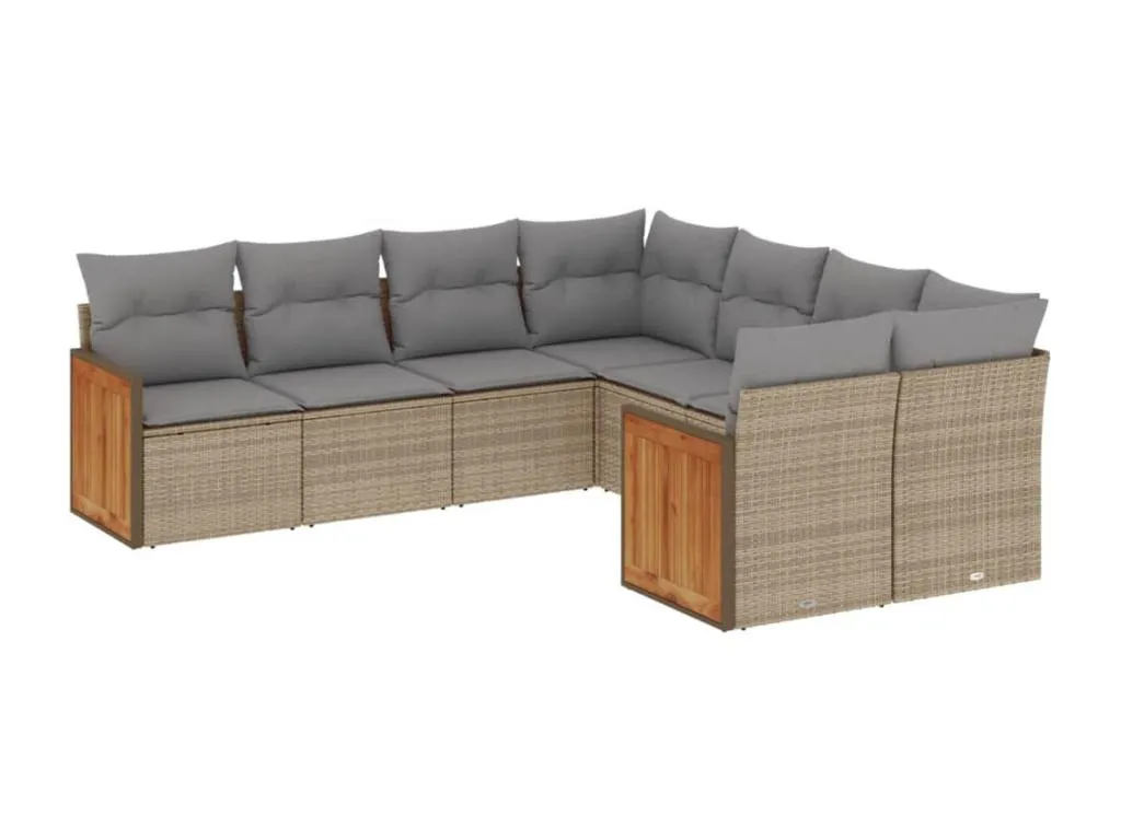 Juego de Sofás de Jardín 8 Piezas con Cojines Beige Ratán PE YD7562024