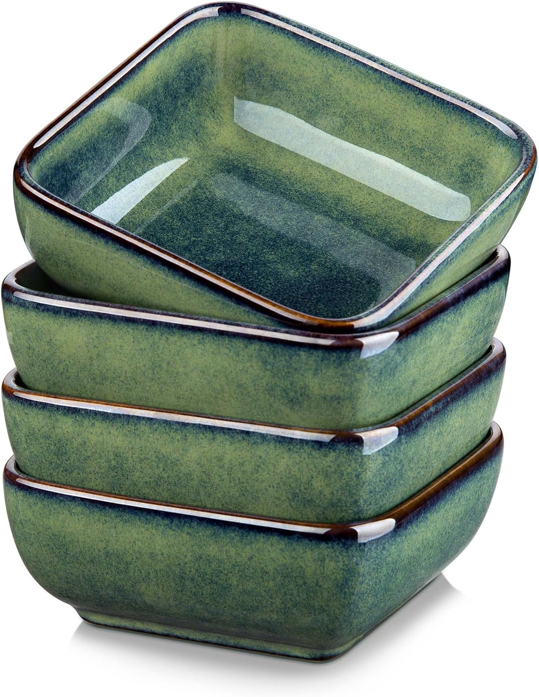 vancasso Stern 6 Oz Dipping Bowls, 3.7 Inches Ceramic Soy Sauce Dish, Square Side Dishes, Small Appetizer Plates Set of 4, Green