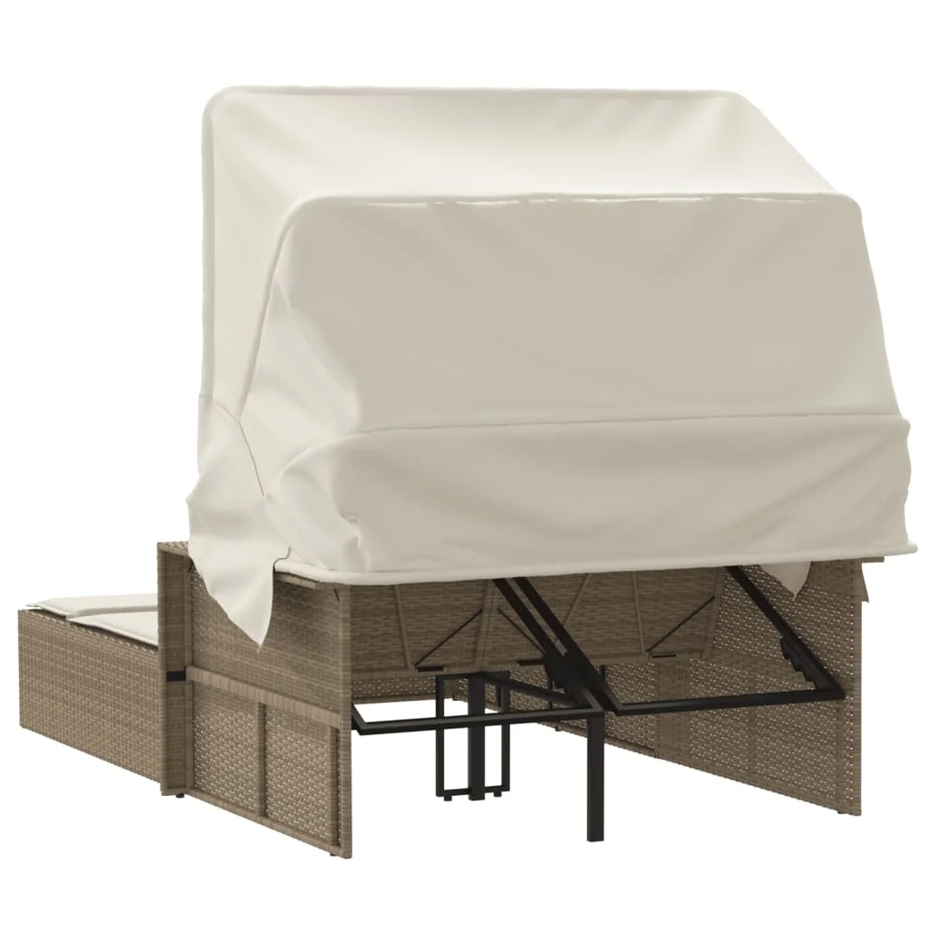 vidaXL Powder Coated Steel Removable Canopy and Cushions Double Sun Lounger, Beige - Image 26