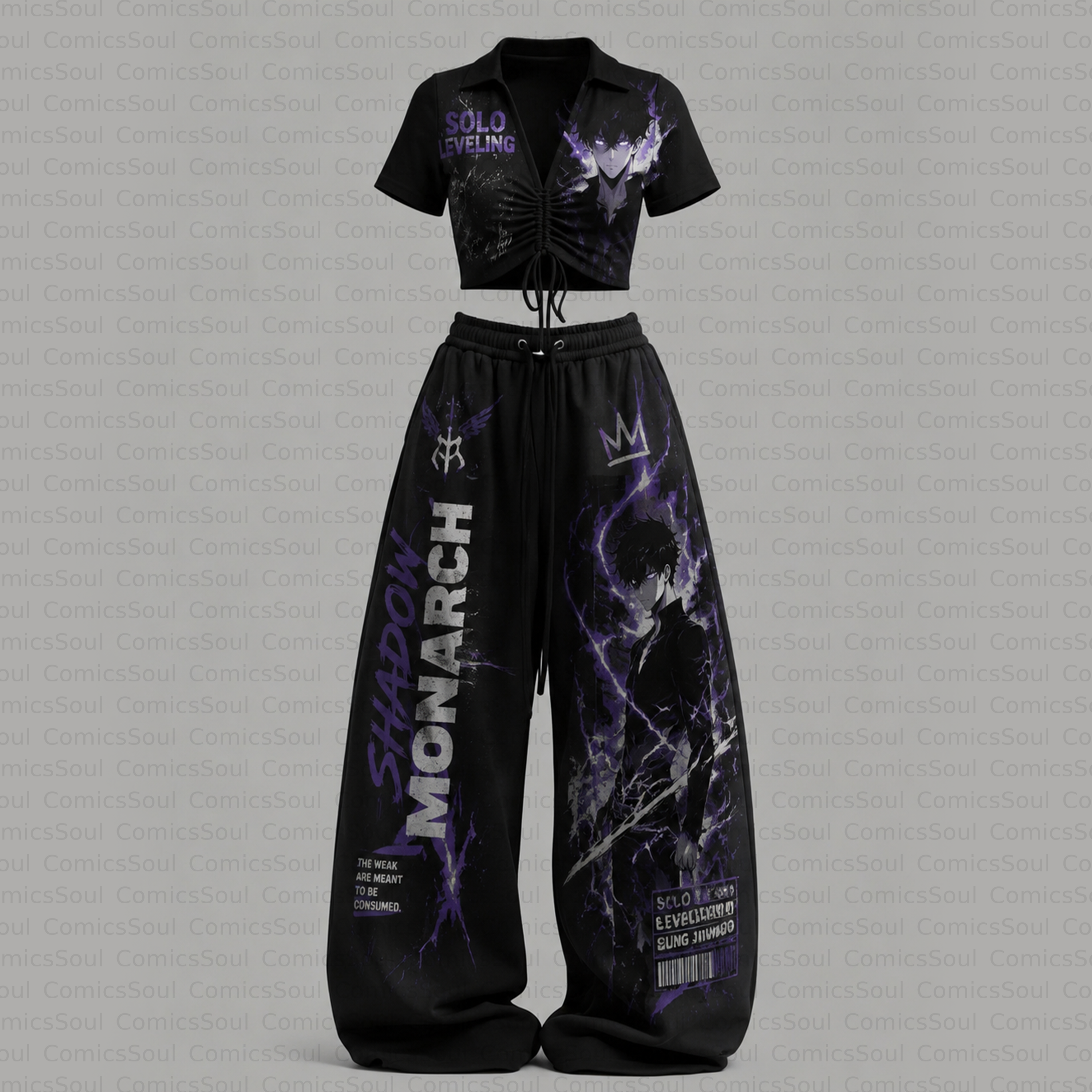 Solo Leveling Drawstring Short Sleeve Top & Long Pants Two-Piece Set TeeThreads Sustain the Scene with Custom Apparel