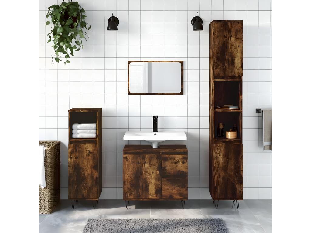 Armario de baño madera contrachapada roble ahumado 65x33x60 cm