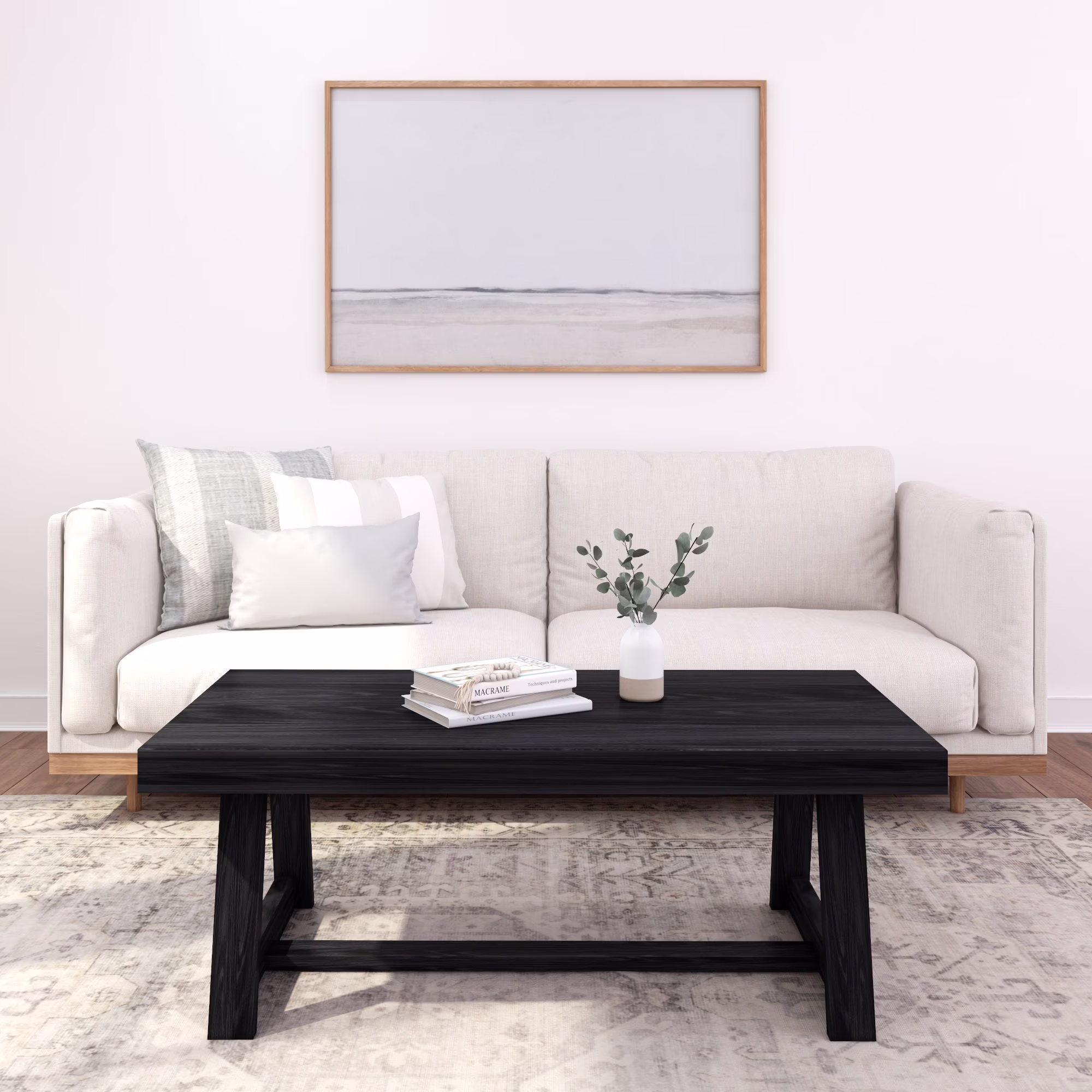 Plank+Beam Farmhouse Coffee Table, 48" Solid Wood Tables for Living Room, Rectangular Center Table - Image 3