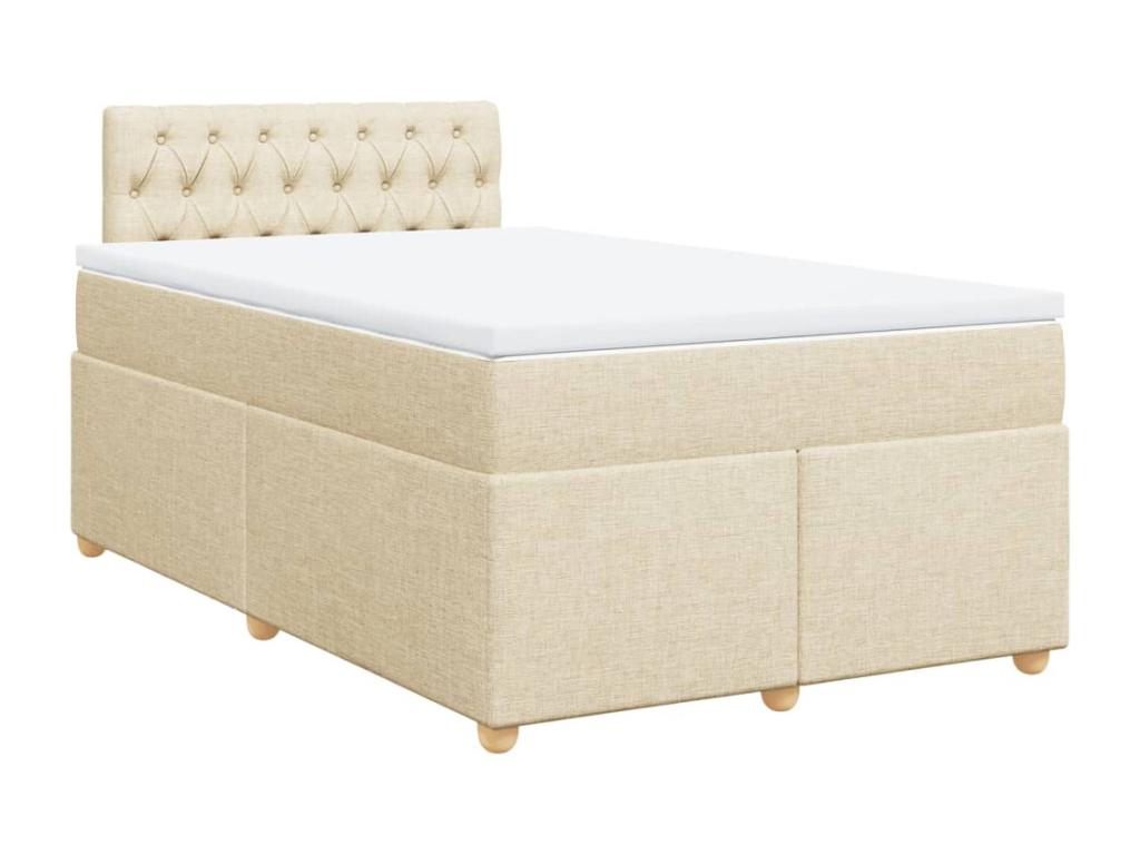 Cama box spring con colchón tela color crema 120x190 cm