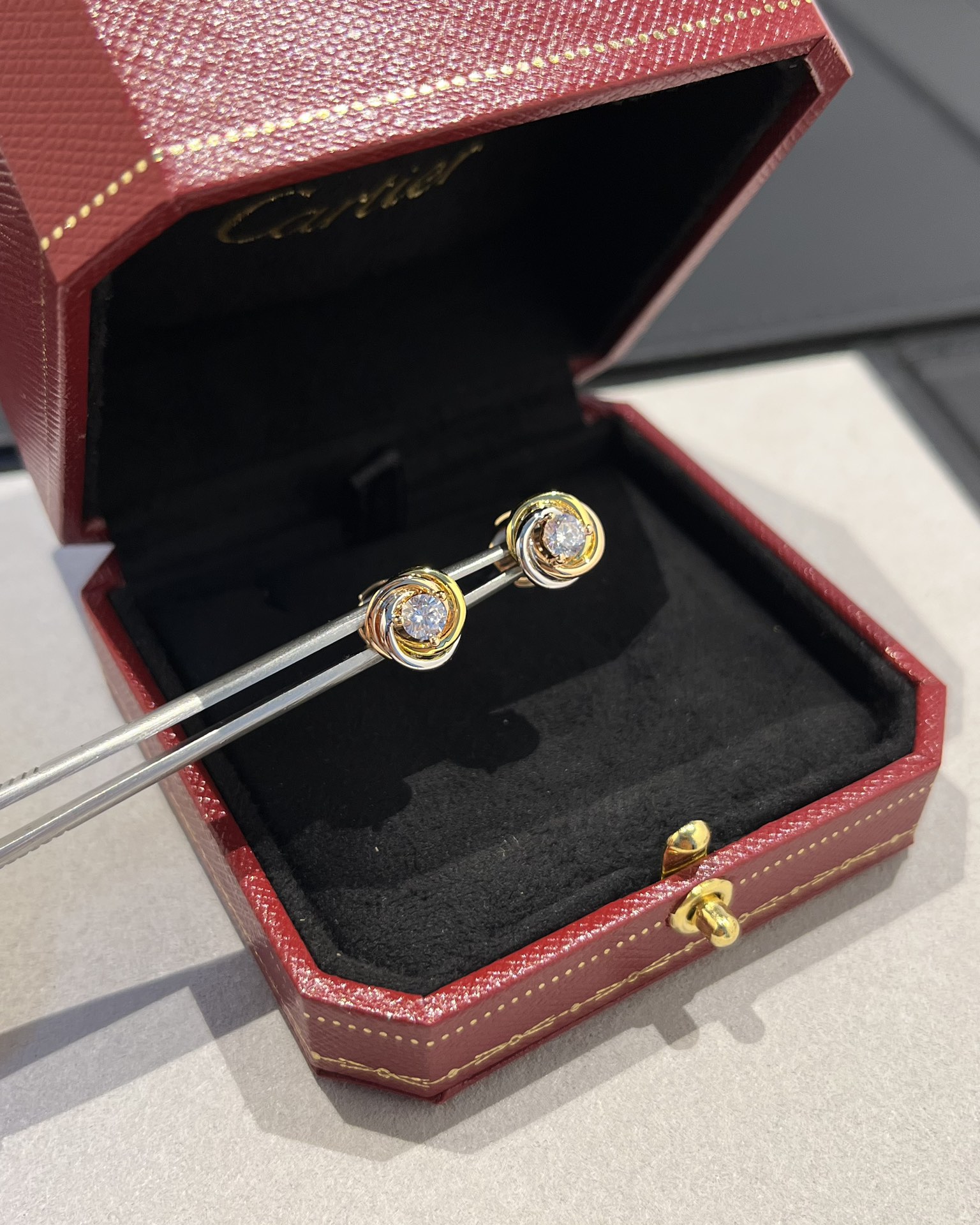 Cartier Trinity Stud Earrings, 2 Diamonds - Original Replica Club