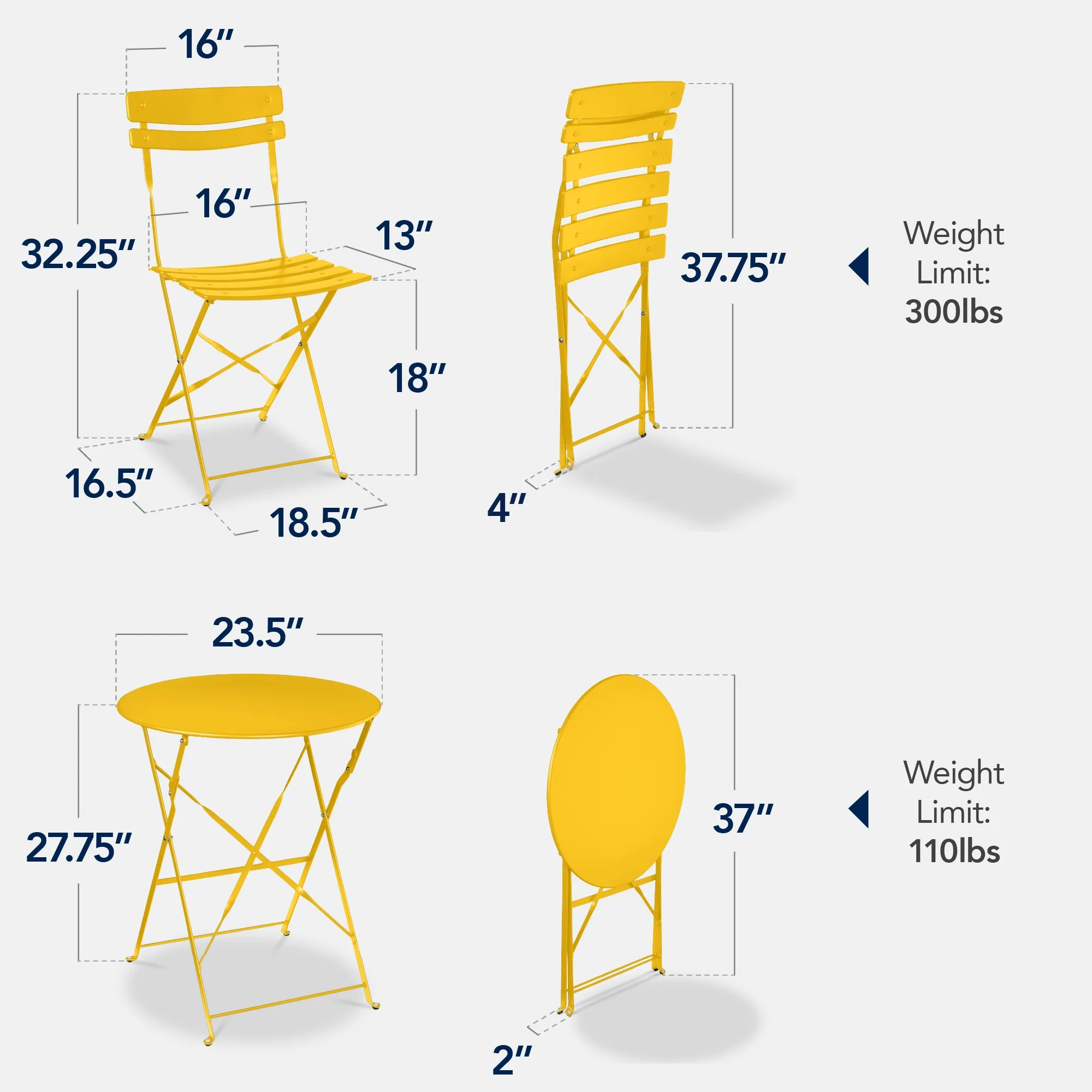 Best Choice Products 3-Piece Small Bistro Set, Folding Patio Furniture Set of 2 Chairs and Table - Black