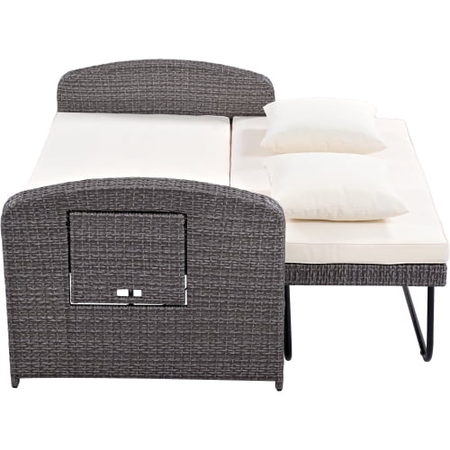 Harper & Bright Designs Rattan Outdoor Double Lounge Chaise 2-Person PE Wicker Outdoor Patio Sunbed with Canopy Cover for Backyard Garden Balcony, Beige+Black - Image 31