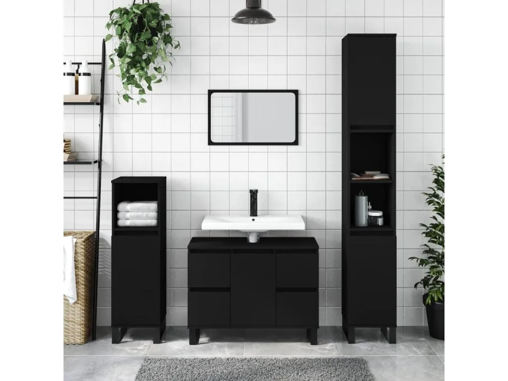 Armario de baño Vivircalido contrachapada negro 30x30x100 cm 40204twgm
