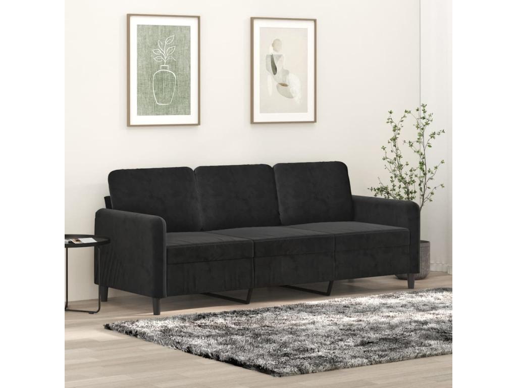 Sofá de 3 plazas terciopelo negro 180 cm - QnyJTW1288po